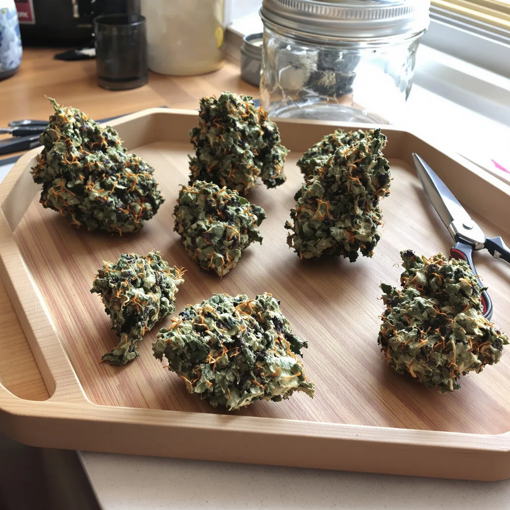 True OG 75% indica / 25% sativa — flor con tricomas visibles