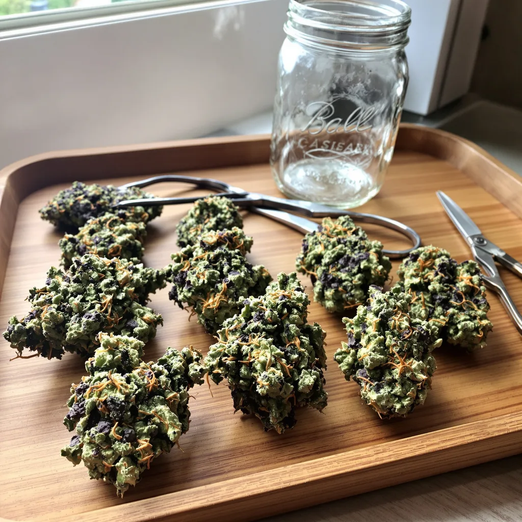 Tuna Kush 70% indica / 30% sativa — flor con tricomas visibles
