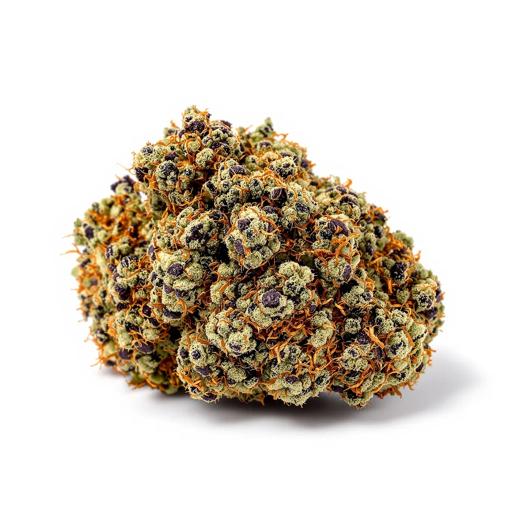Tuna Kush 70% indica / 30% sativa — flor con tricomas visibles