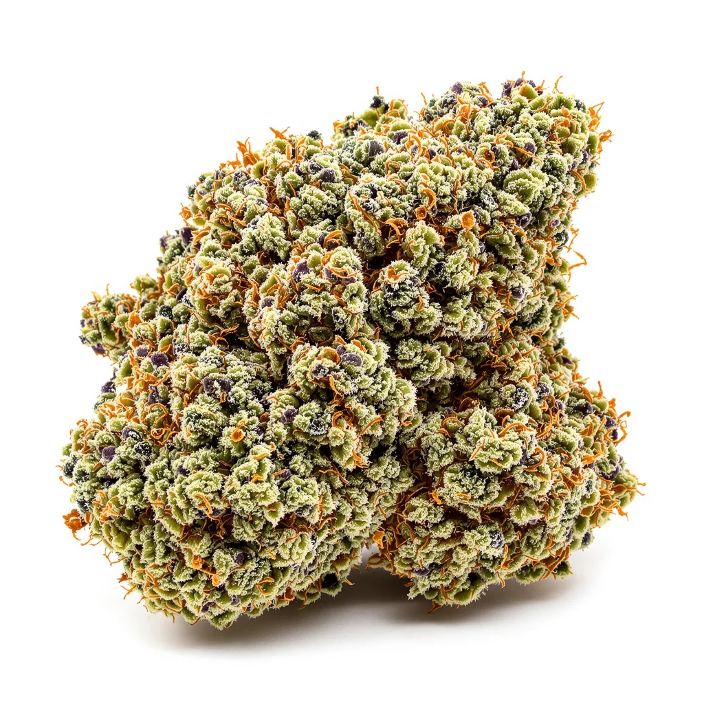 Tutti Frutti 44% indica / 56% sativa — flor con tricomas visibles