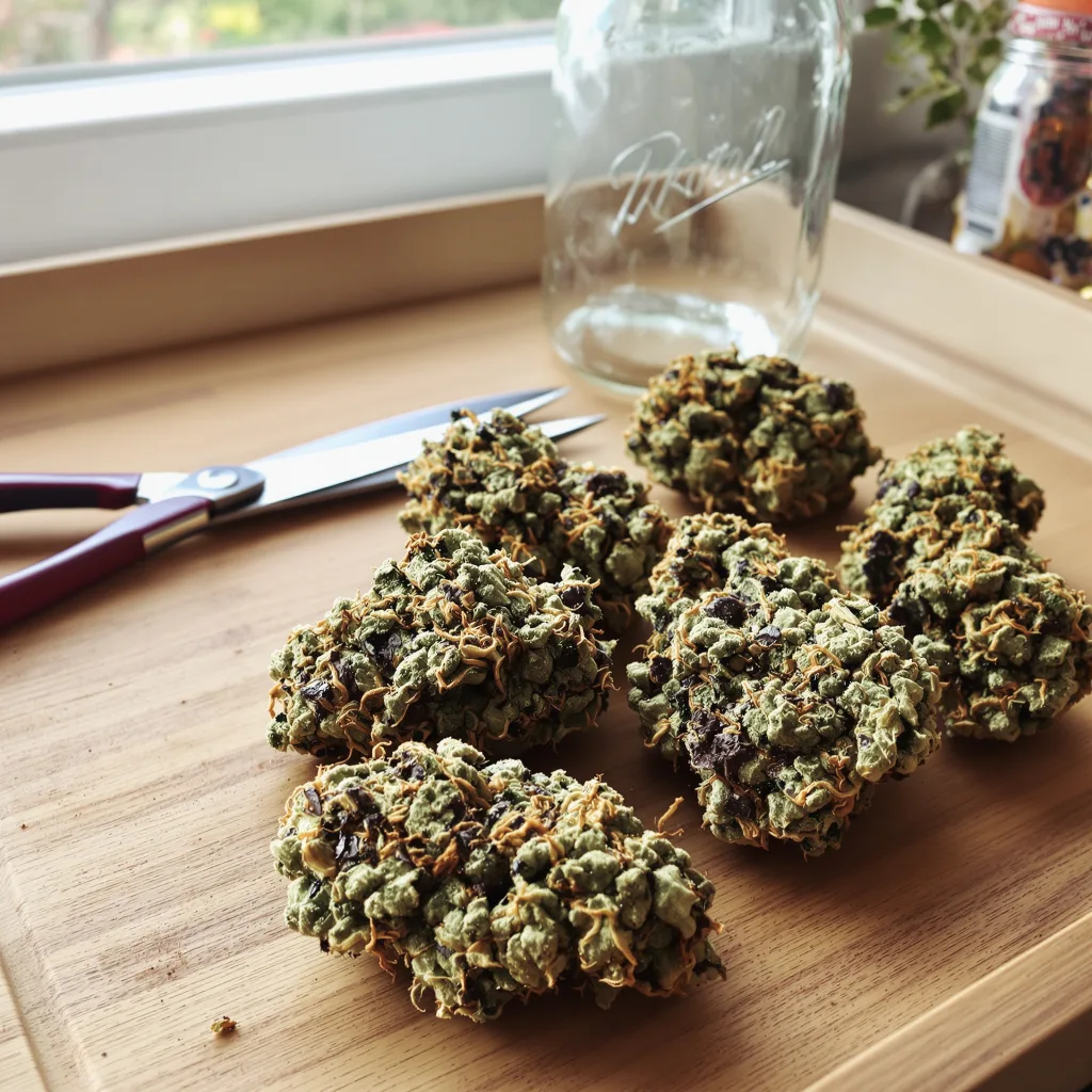 UW 80% indica / 20% sativa — flor con tricomas visibles