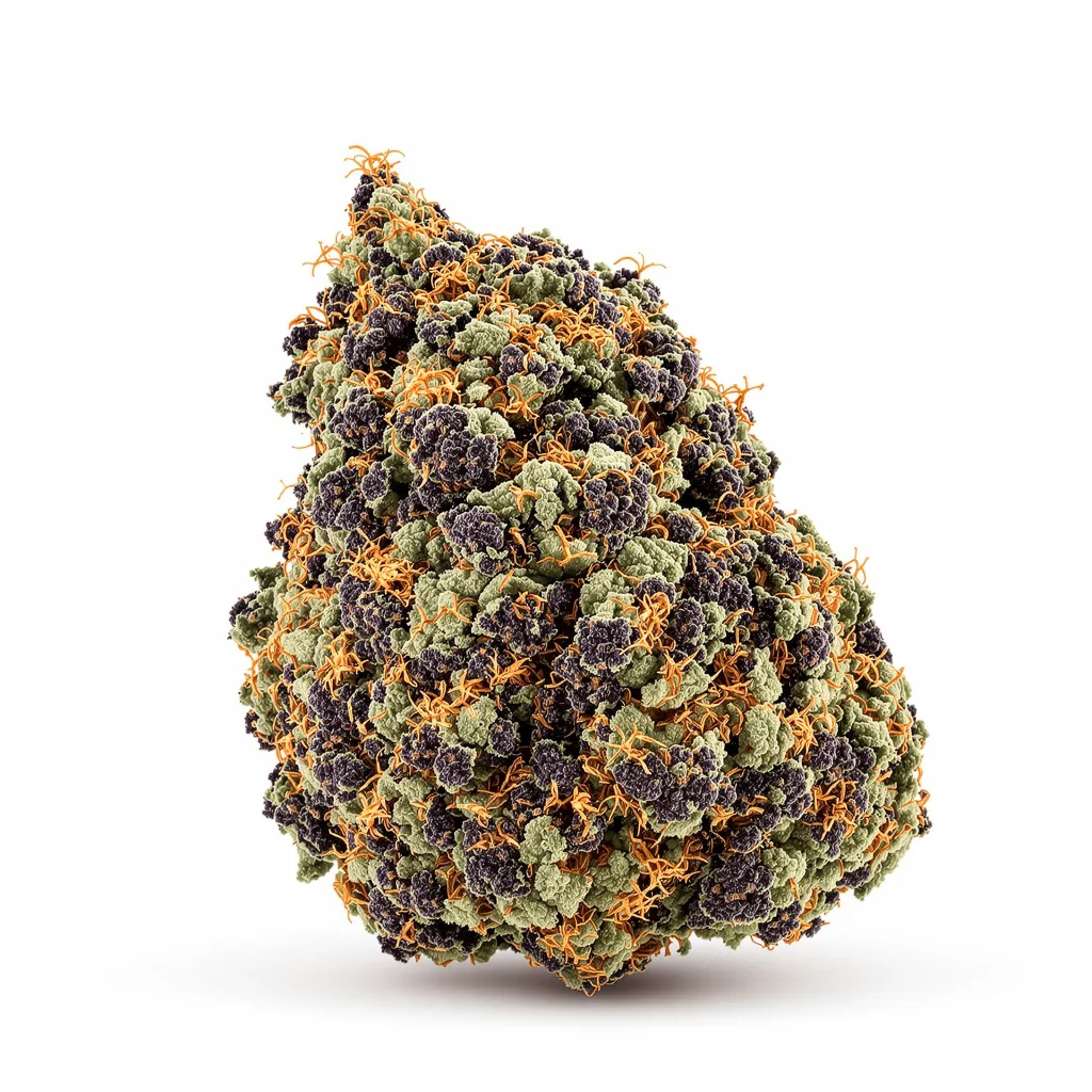 UW 80% indica / 20% sativa — flor con tricomas visibles