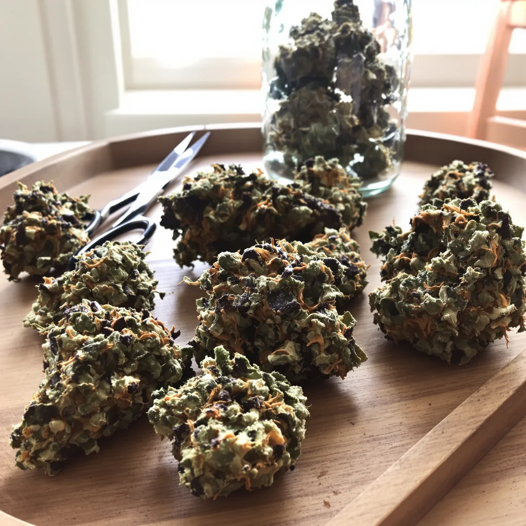 Vanilla Kush 70% indica / 30% sativa — flor con tricomas visibles