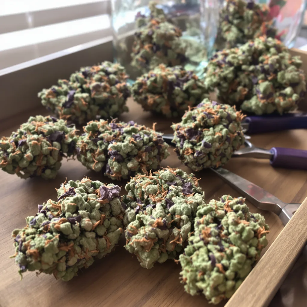Venus OG 57% indica / 43% sativa — flor con tricomas visibles