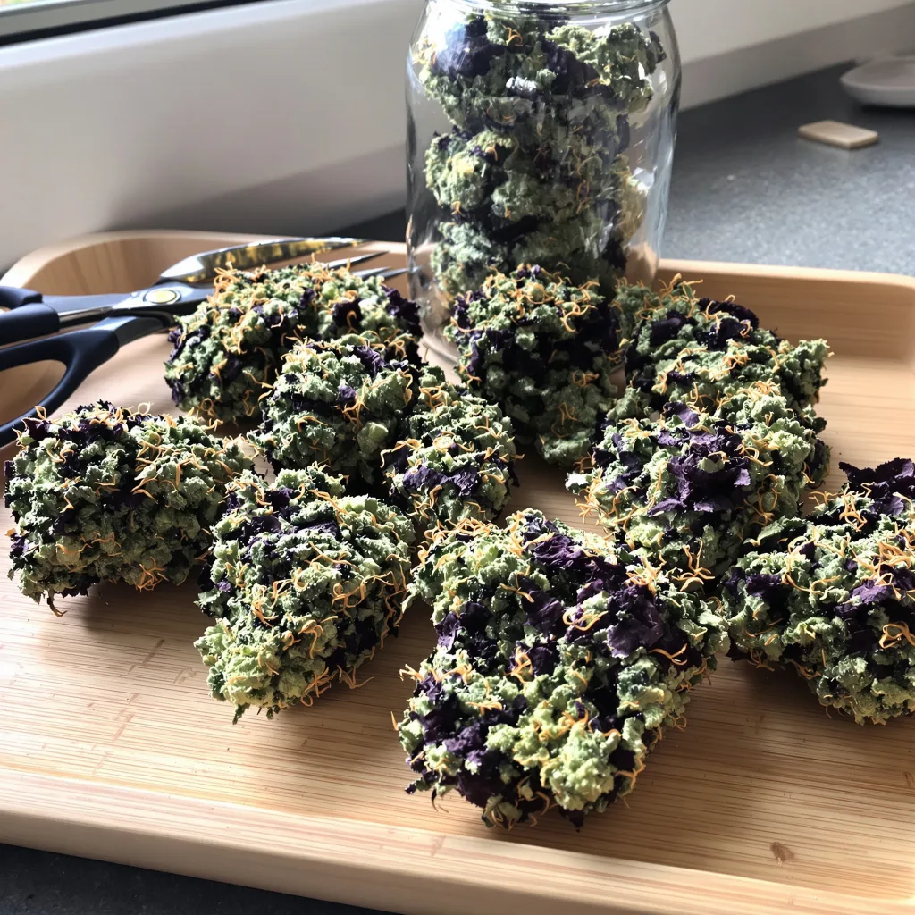 Warlock 74% indica / 26% sativa — flor con tricomas visibles