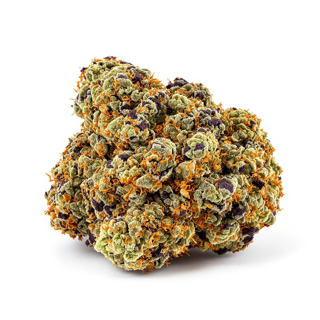 Watermelon Bubblegum 70% indica / 30% sativa — flor con tricomas visibles