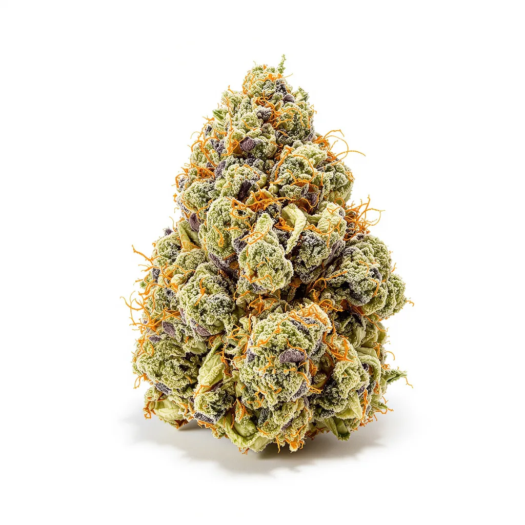 Wedding Cake 60% indica / 40% sativa — flor con tricomas visibles