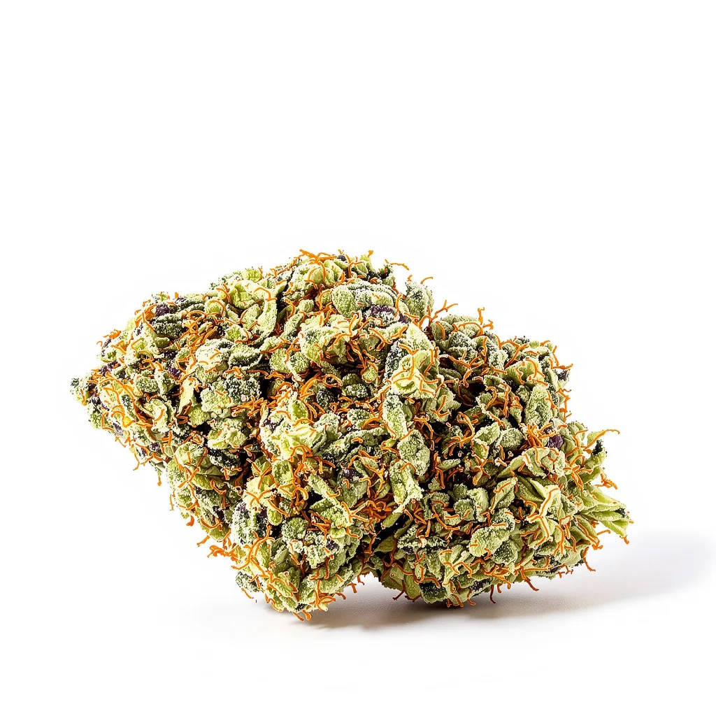 White Berry 60% indica / 40% sativa — flor con tricomas visibles