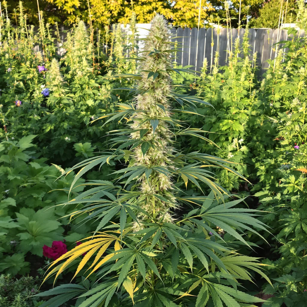 White Buffalo 20% indica / 70% sativa — flor con tricomas visibles