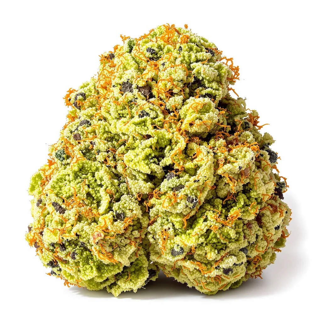 White Buffalo 20% indica / 70% sativa — flor con tricomas visibles