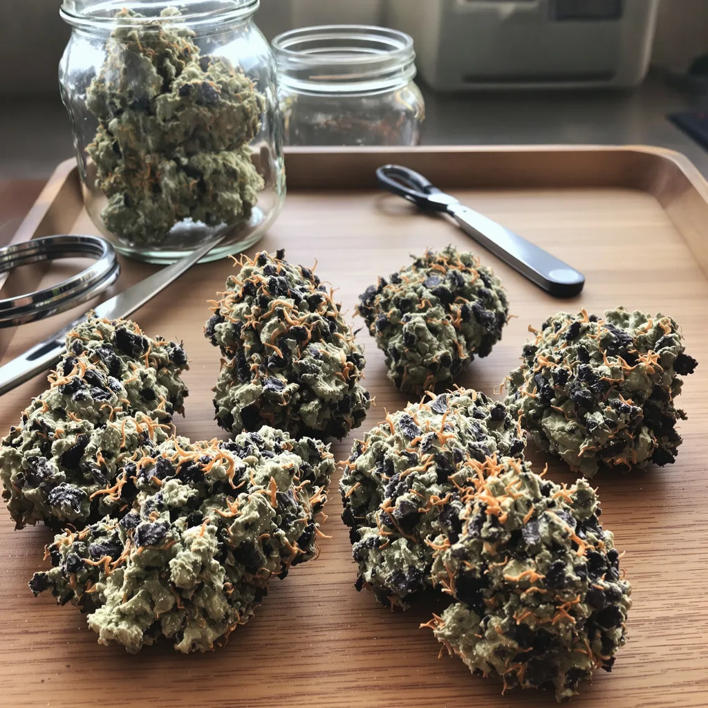 White Fire 43 77% indica / 23% sativa — flor con tricomas visibles