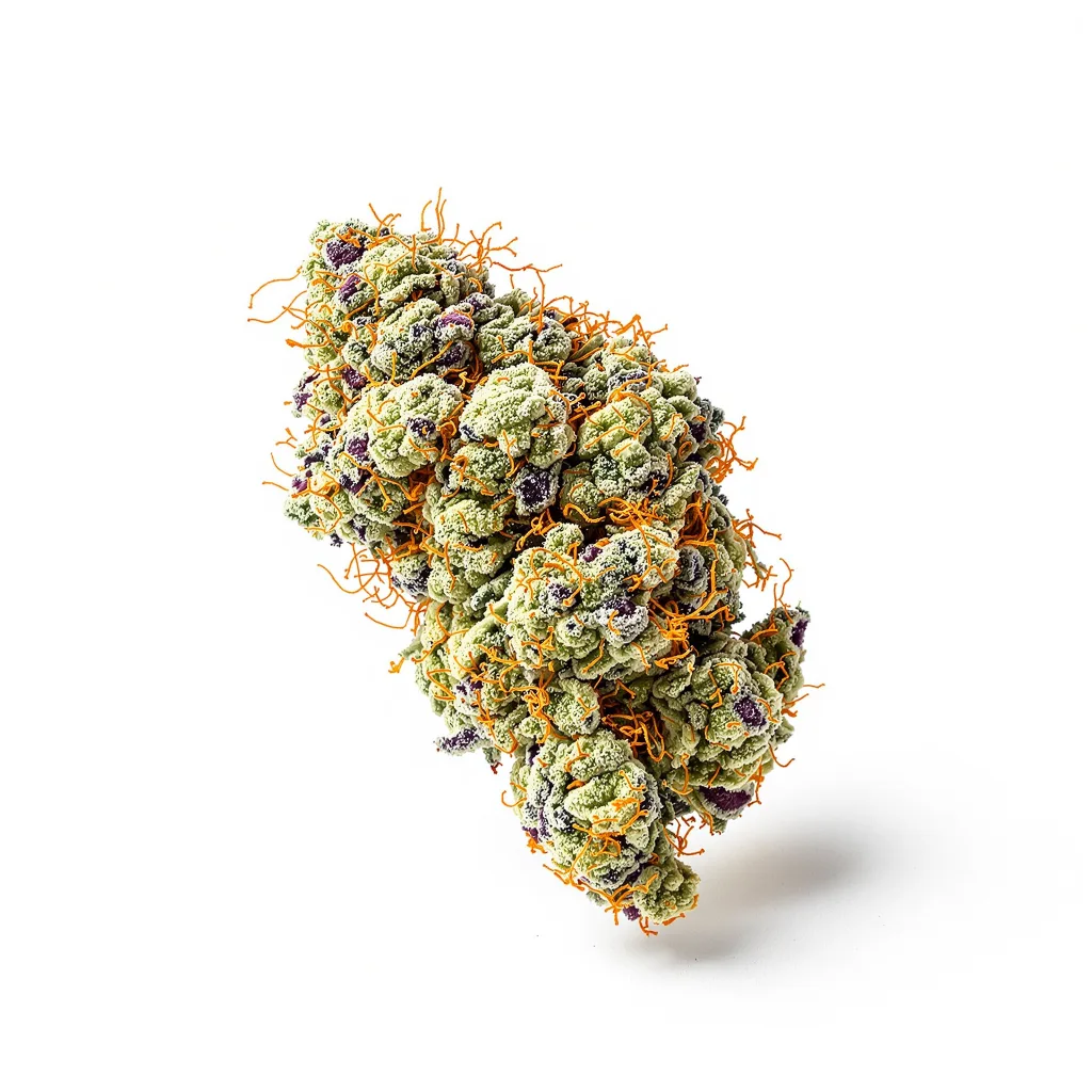 White Fire Alien OG 60% indica / 40% sativa — flor con tricomas visibles