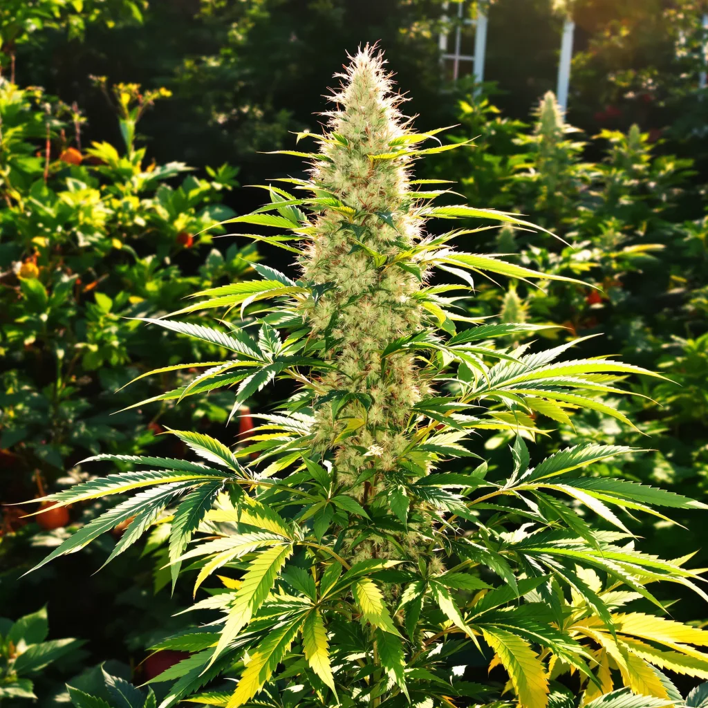 White Fire OG 60% indica / 40% sativa — flor con tricomas visibles