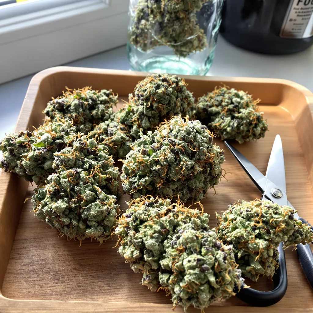White Fire OG 60% indica / 40% sativa — flor con tricomas visibles