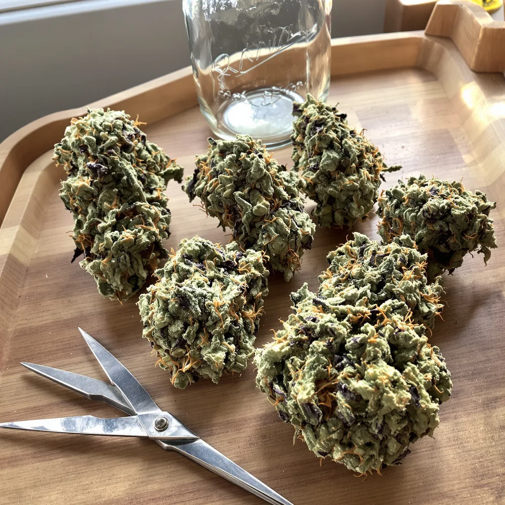 White Gold 60% indica / 30% sativa — flor con tricomas visibles