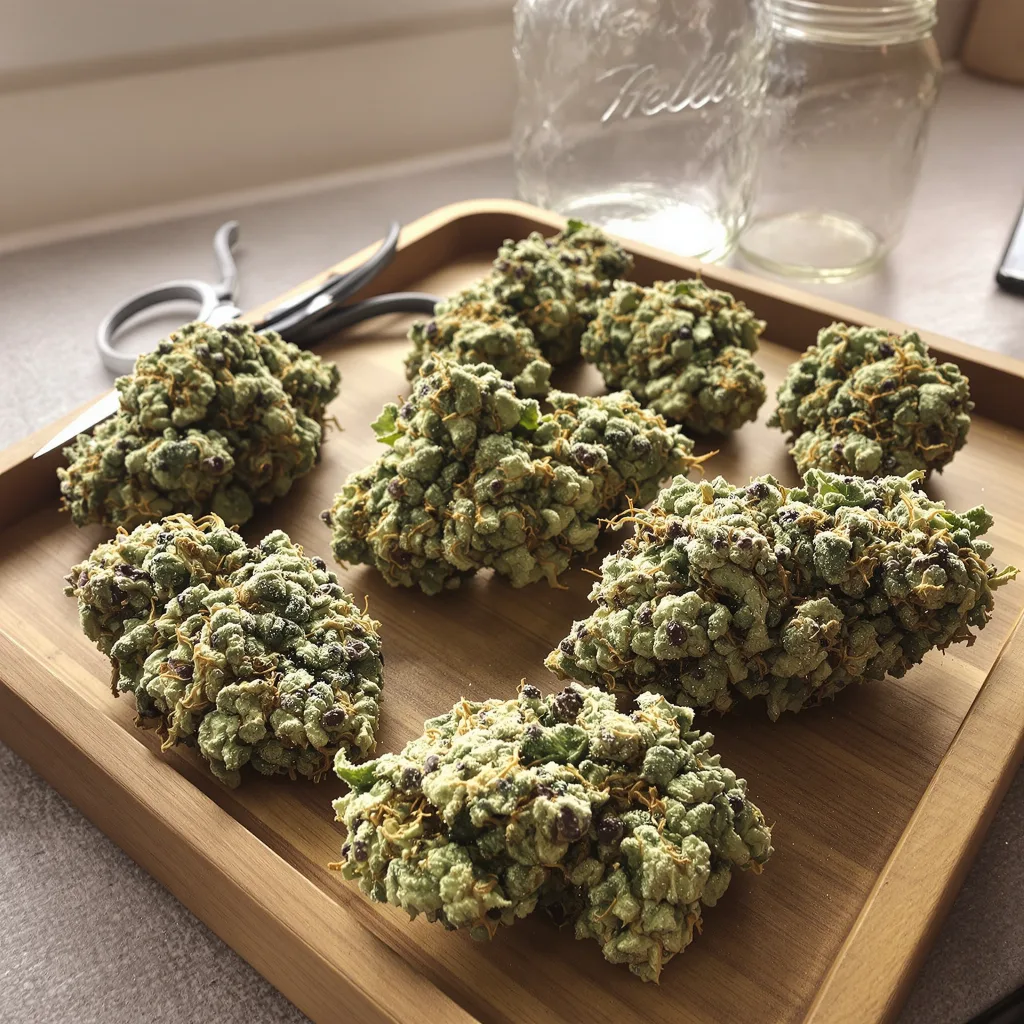 White Kryptonite 52% indica / 48% sativa — flor con tricomas visibles
