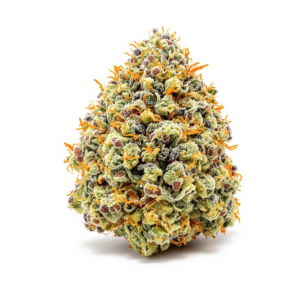 White Kush 64% indica / 36% sativa — flor con tricomas visibles