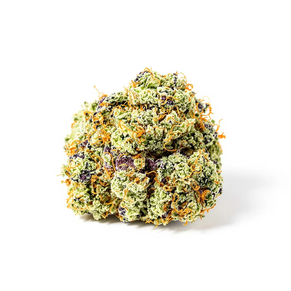 White Lightning 50% indica / 40% sativa — flor con tricomas visibles