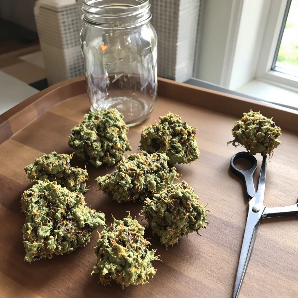 White Lightning 50% indica / 40% sativa — flor con tricomas visibles