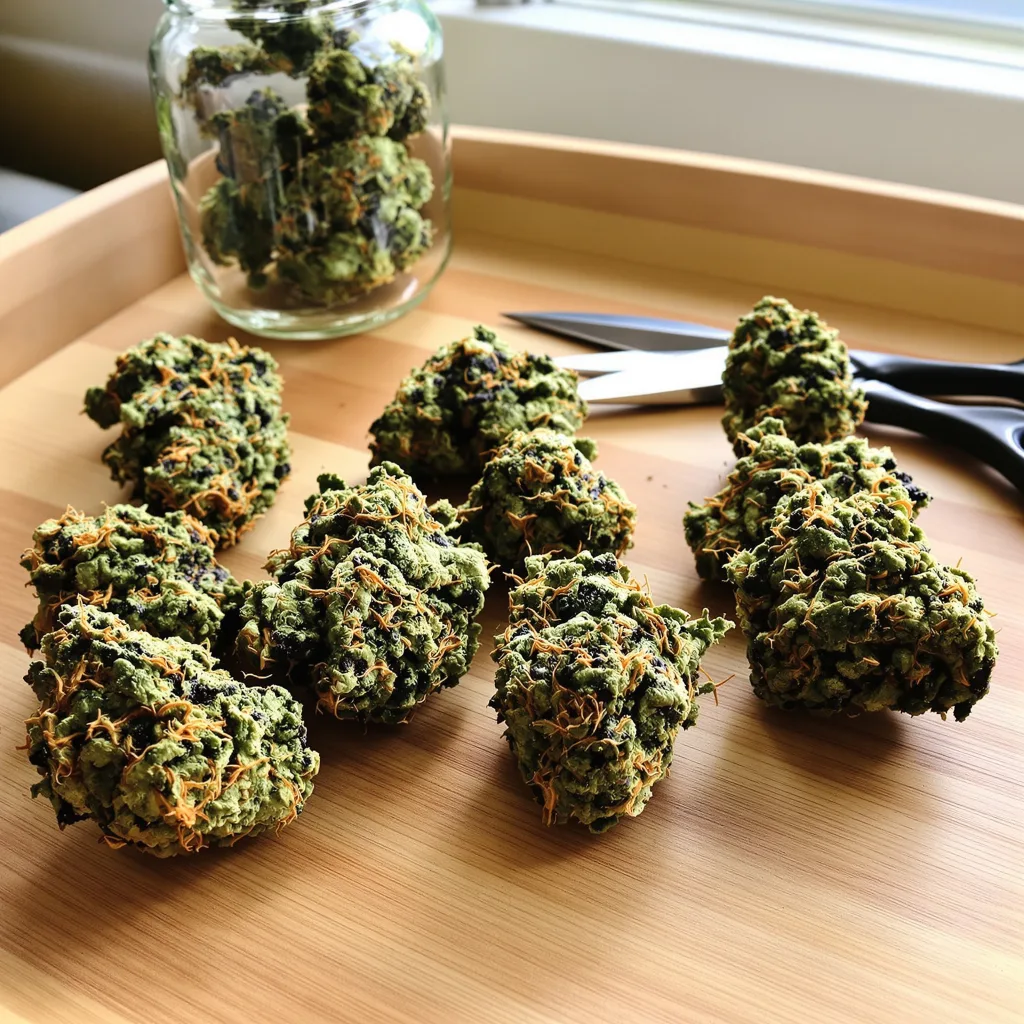 White Rhino 90% indica / 50% sativa — flor con tricomas visibles