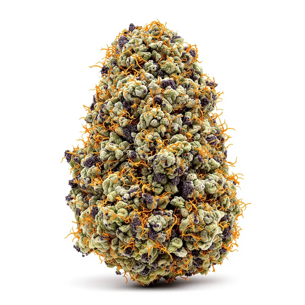 White Rhino 100% indica / 50% sativa — flor con tricomas visibles