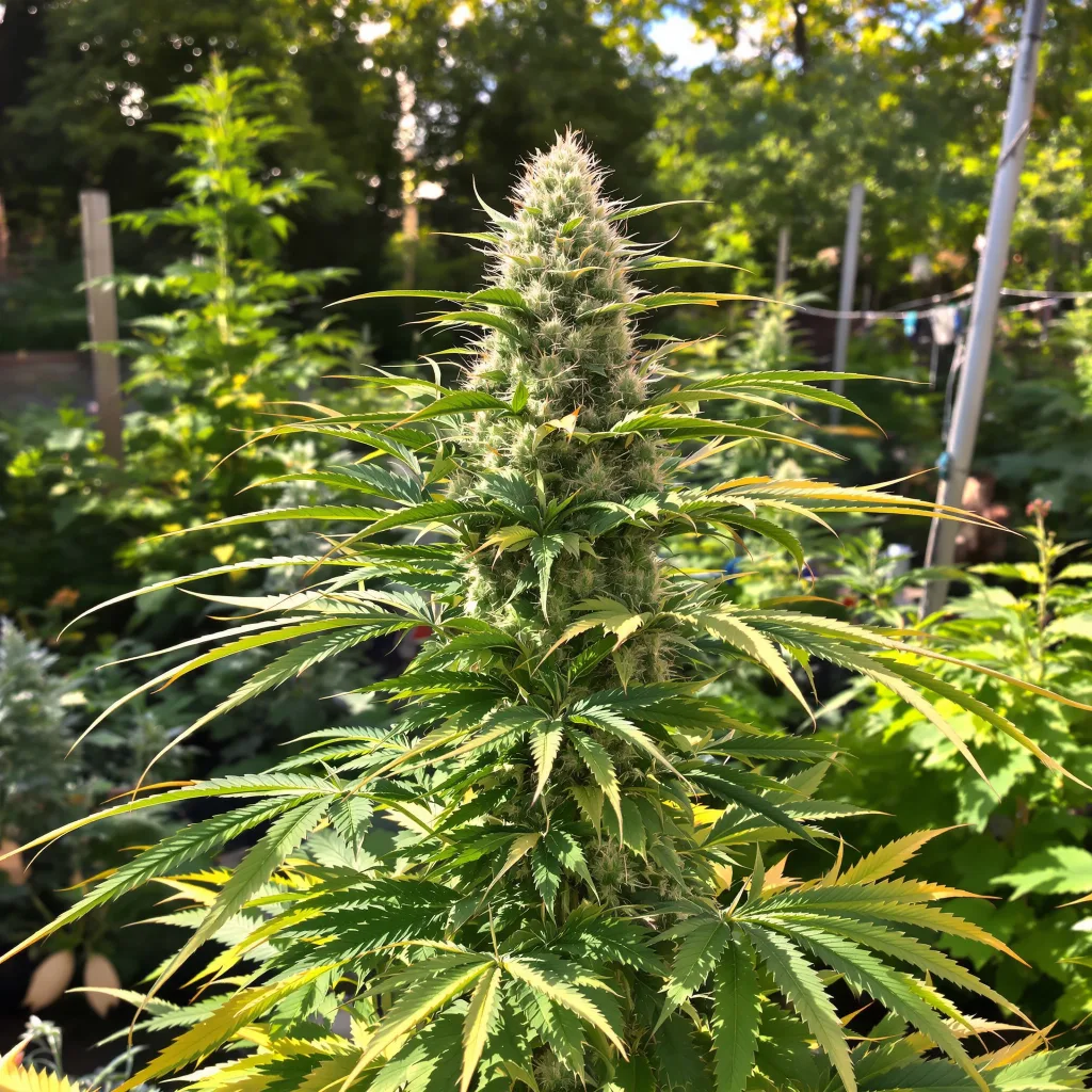 White Russian 50% indica / 50% sativa — flor con tricomas visibles