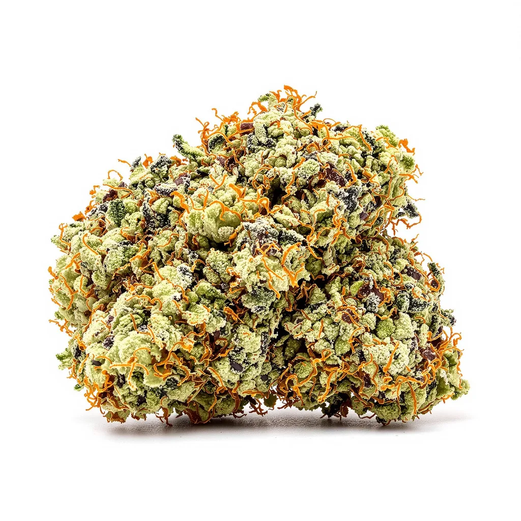 White Russian 50% indica / 50% sativa — flor con tricomas visibles