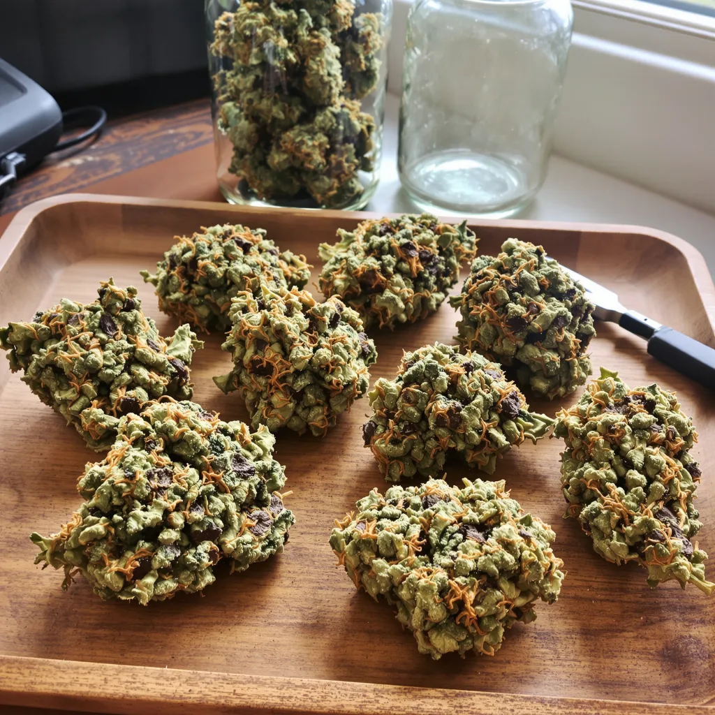 White Truffle 80% indica / 20% sativa — flor con tricomas visibles