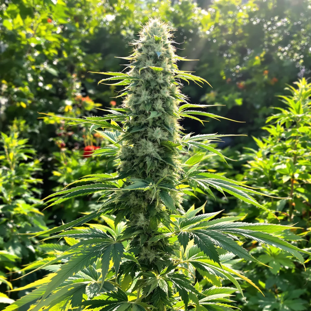 White Widow 50% indica / 40% sativa — flor con tricomas visibles