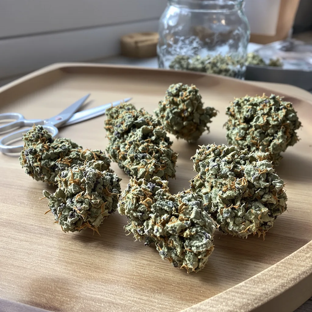 Whiteout 39% indica / 61% sativa — flor con tricomas visibles