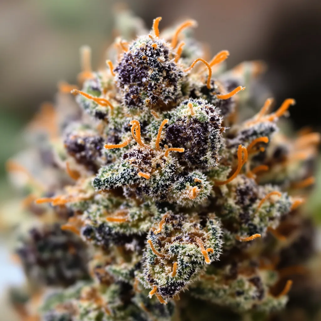 Primer plano de cogollo de cannabis Wild Hog mostrando cálices densos con tonos morados
