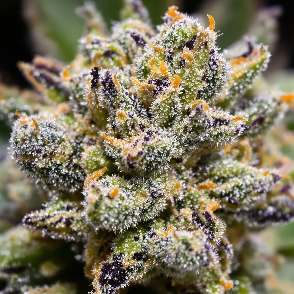 Primer plano de cogollo de cannabis Willy's Wonder mostrando cogollos densos verde bosque