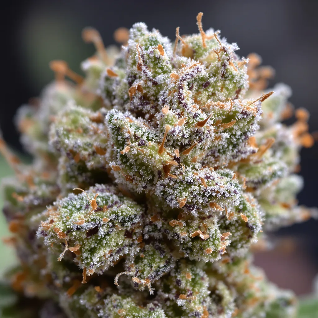 Primer plano de cogollo de cannabis Willys Wonder mostrando cogollos densos verde bosque