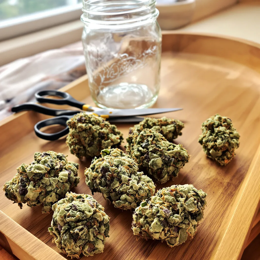 Wonder Woman 51% indica / 49% sativa — flor con tricomas visibles