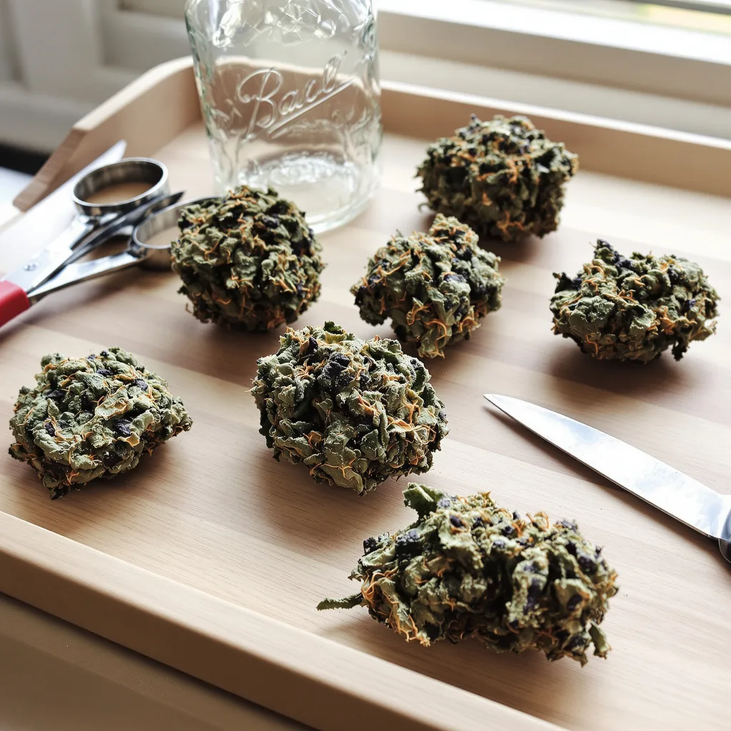 Woody Kush 83% indica / 17% sativa — flor con tricomas visibles