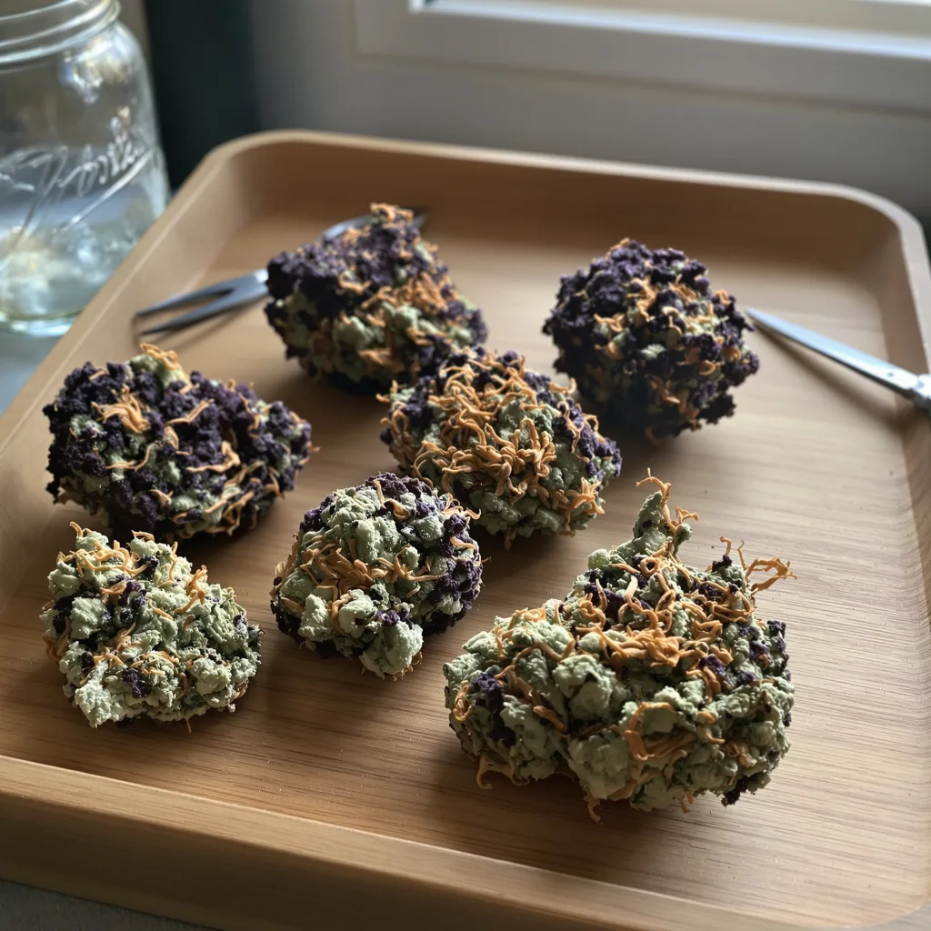 WSU 72% indica / 28% sativa — flor con tricomas visibles