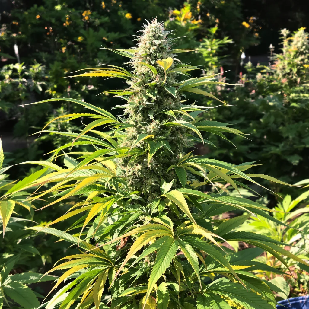 WTF 47% indica / 53% sativa — flor con tricomas visibles