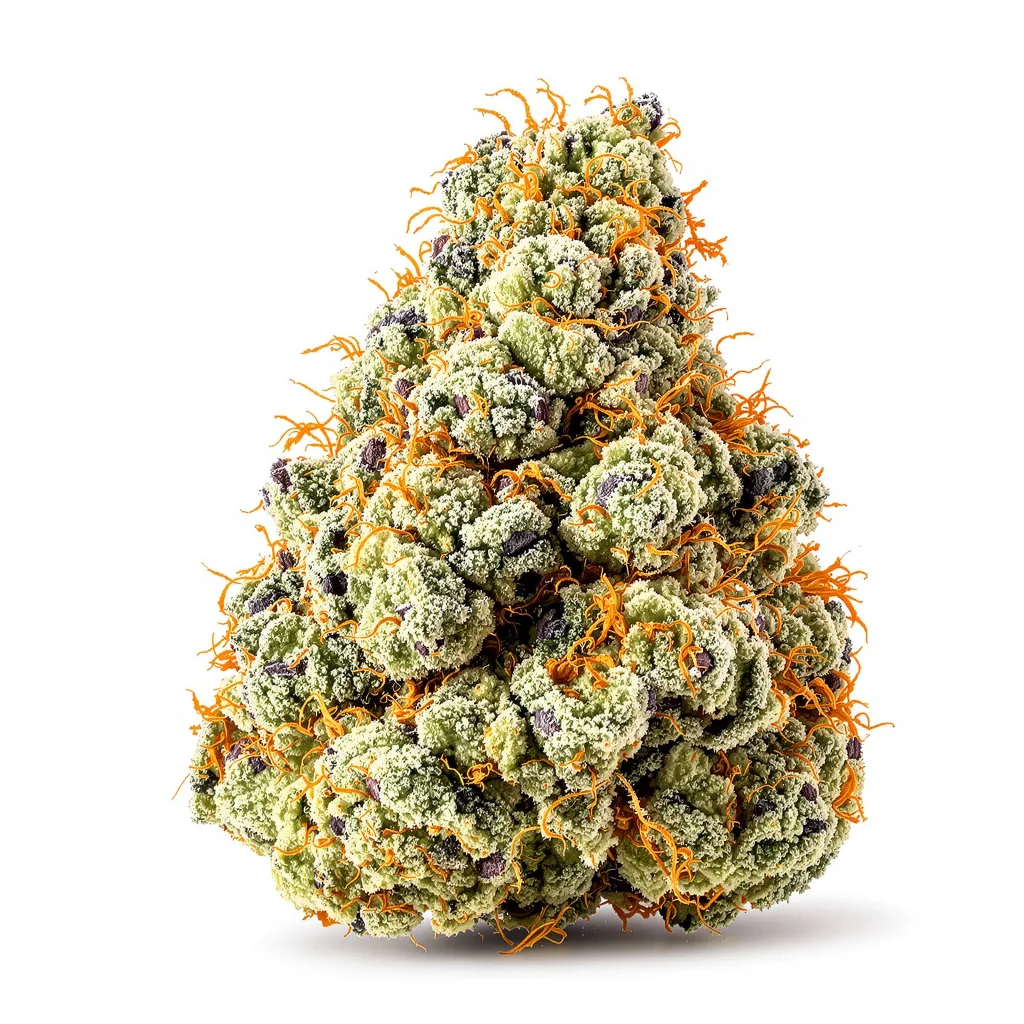 WTF 47% indica / 53% sativa — flor con tricomas visibles