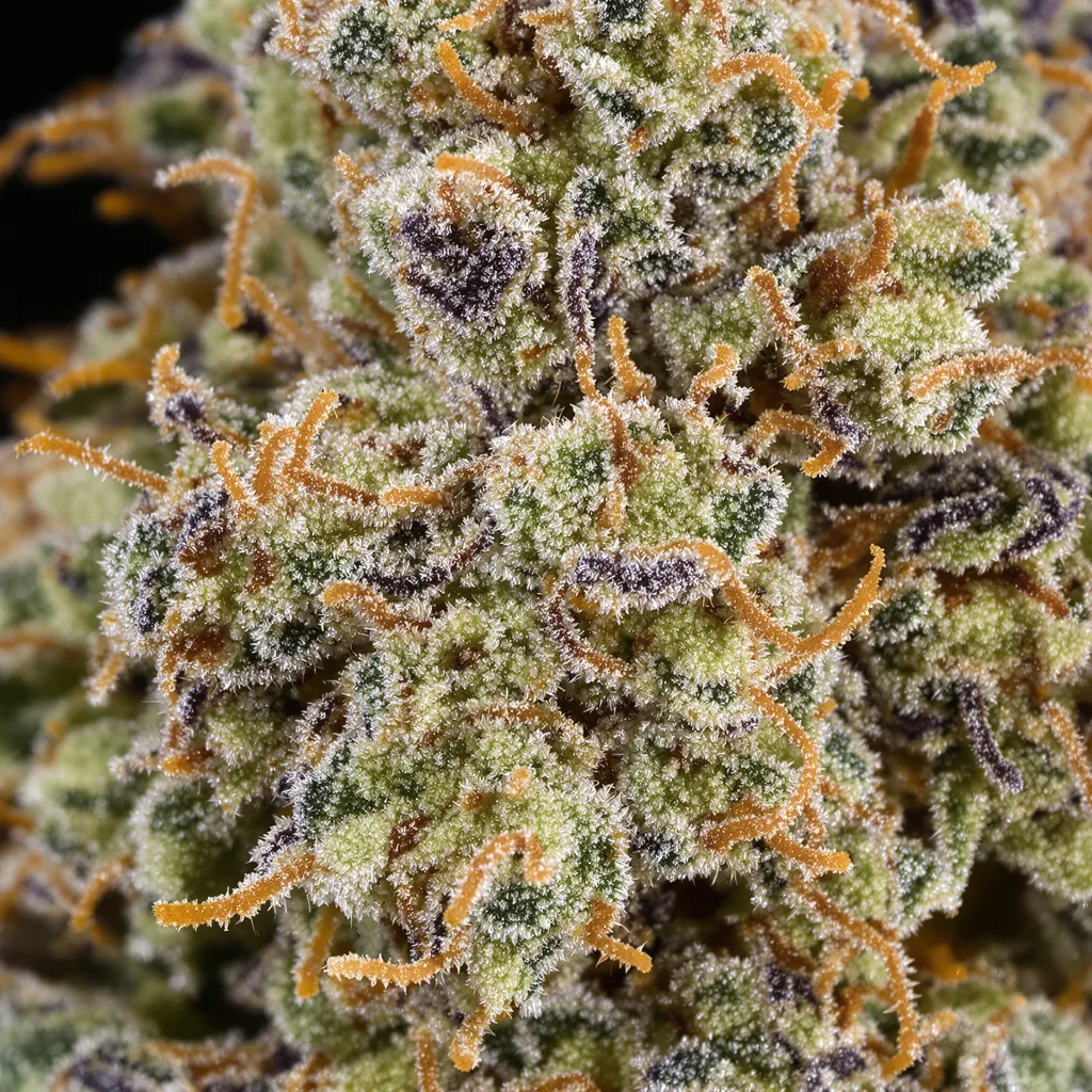 Primer plano de cogollo de cannabis X-Files mostrando estructura equilibrada con tricomas escarchados