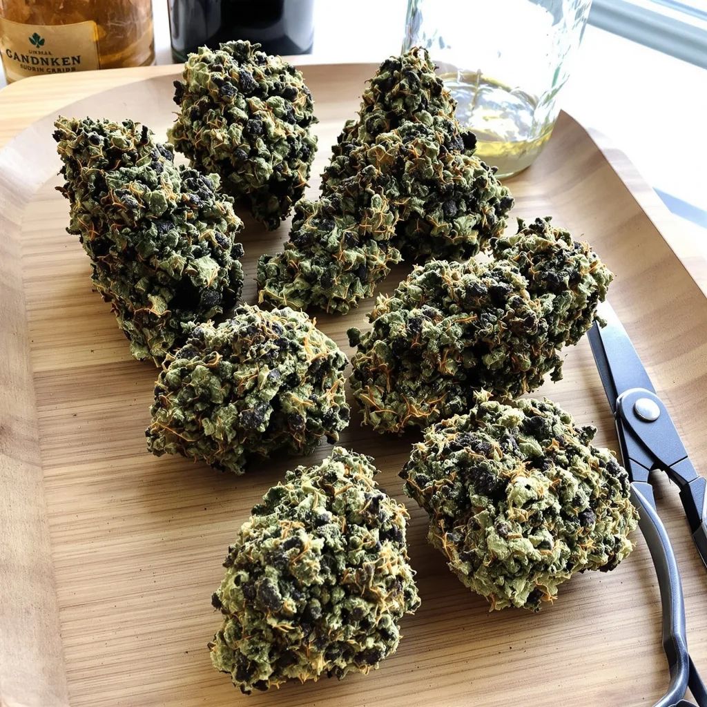X-Wing 83% indica / 17% sativa — flor con tricomas visibles