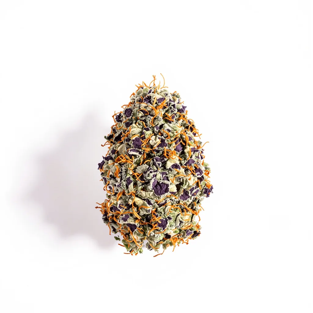 XXX 420 65% indica / 35% sativa — flor con tricomas visibles