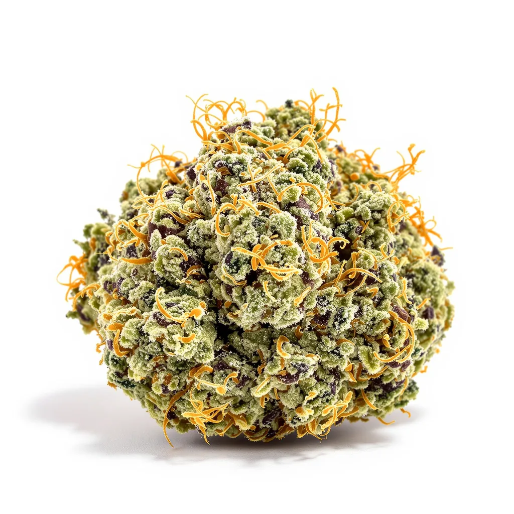 Yoda OG 39% indica / 61% sativa — flor con tricomas visibles