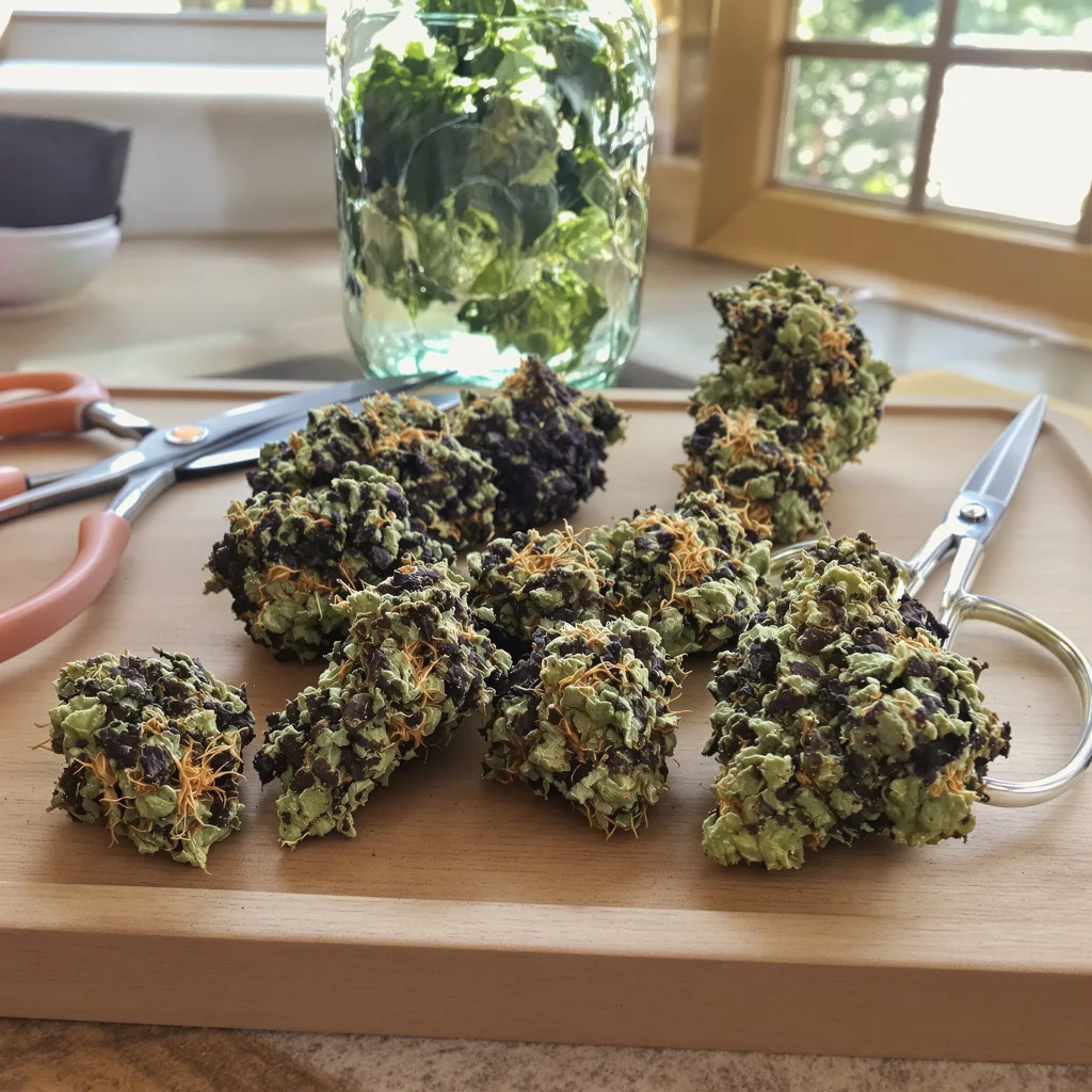 Yoda’s Brain 81% indica / 19% sativa — flor con tricomas visibles