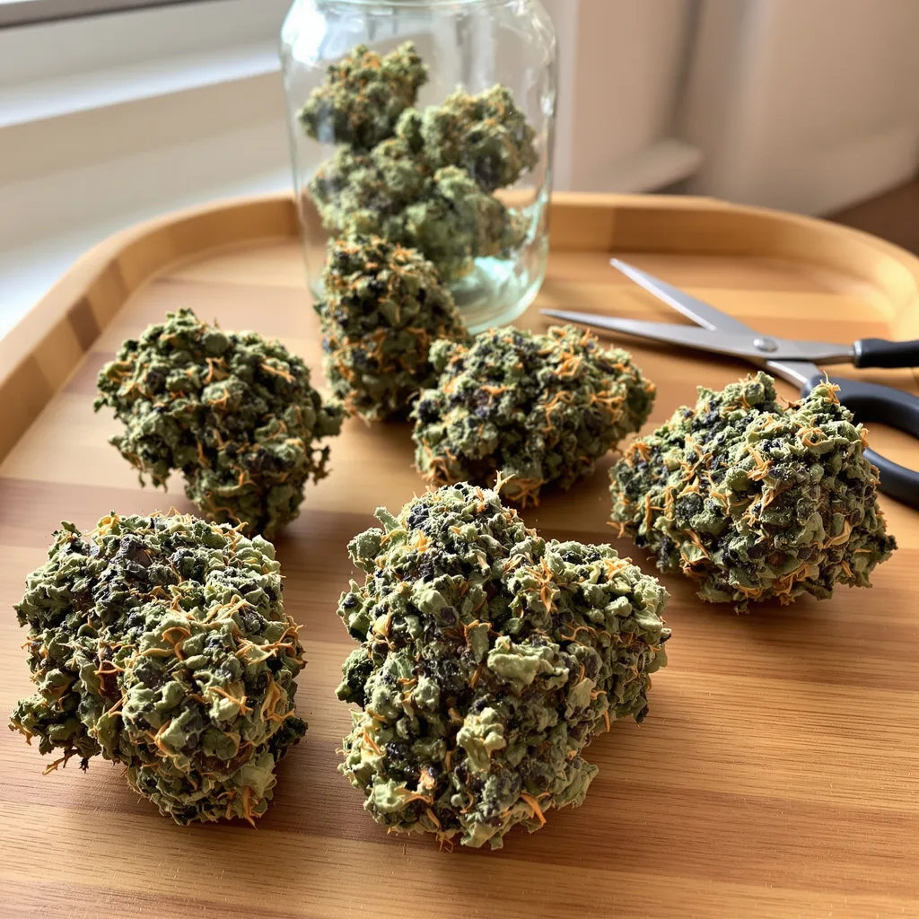 Zebra Cake 70% indica / 30% sativa — flor con tricomas visibles