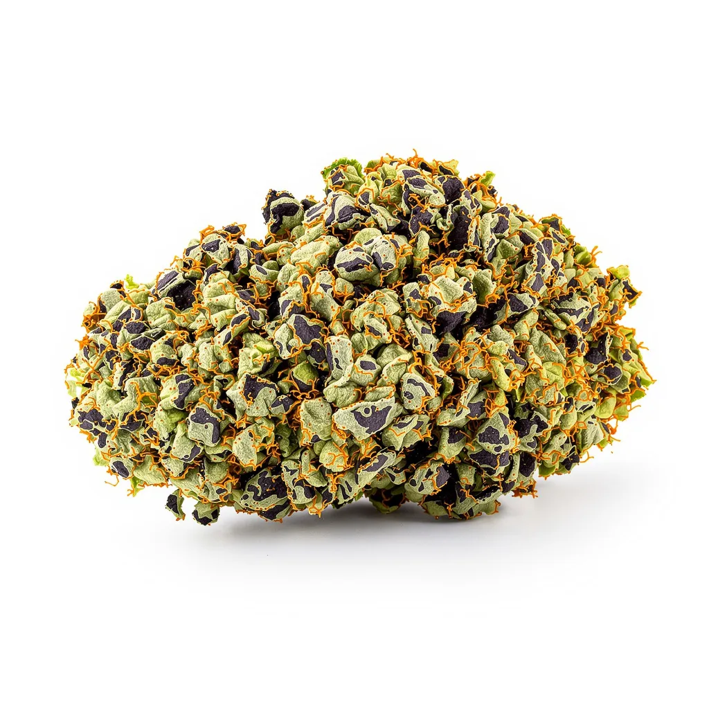 Zombie OG 68% indica / 32% sativa — flor con tricomas visibles